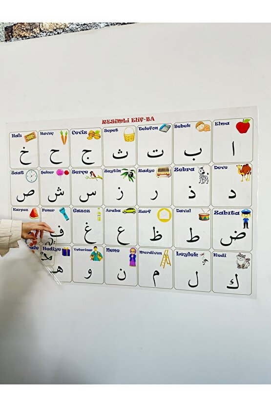 Eğitci Elifba, Arapça Alfabe Yazı Tahtası  105x70 Cm Yapışkansız Kendiliğinden Tutunur