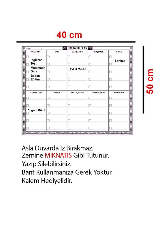 1 Adet Mini Haftalık Planlayıcı Akıllı Kağıt Tahta Yazı Tahtası 40x50 cm