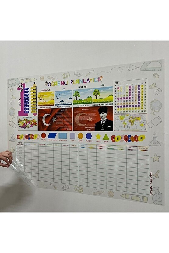 Öğrenci Planlayıcı Şeffaf Akıllı Kağıt Tahta Yazı Tahtası 70x100 Cm Kalem Hediyeli