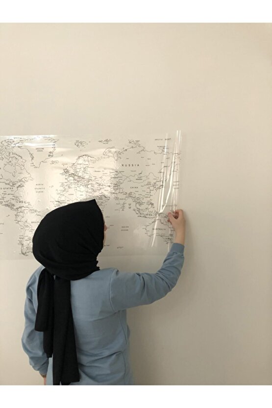 Dünya Haritası Yazı Tahtası Statik Akıllı Kağıt Tahta Yapışkansız Kalem 110x56 Cm