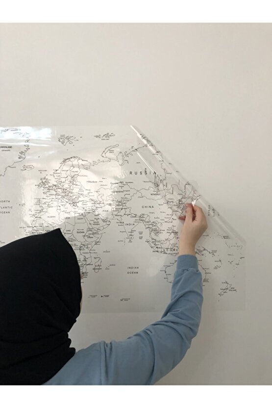 Dünya Haritası Yazı Tahtası Statik Akıllı Kağıt Tahta Yapışkansız Kalem 110x56 Cm