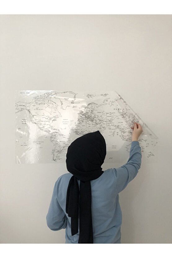 Dünya Haritası Yazı Tahtası Statik Akıllı Kağıt Tahta Yapışkansız Kalem 110x56 Cm