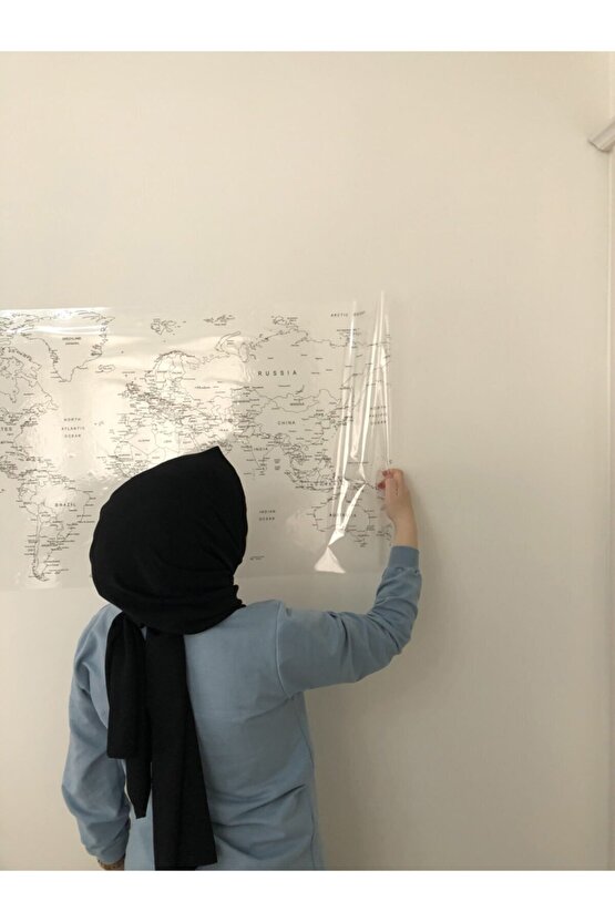 Dünya Haritası Yazı Tahtası Statik Akıllı Kağıt Tahta Yapışkansız Kalem 110x56 Cm