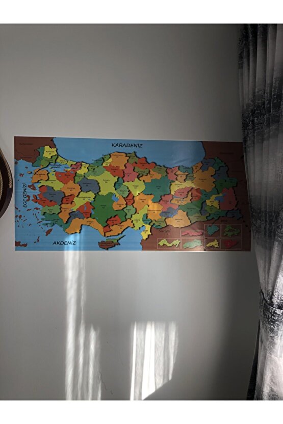 Türkiye Haritası Akıllı Kağıt Tahta Yazı Tahtası Özel Baskılı Renkli Dekoratif 118x56 Cm