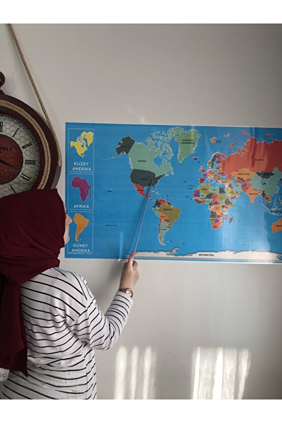 Dünya Haritası Akıllı Kağıt Tahta Yazı Tahtası Özel Baskılı Renkli Dekoratif 118x56 Cm