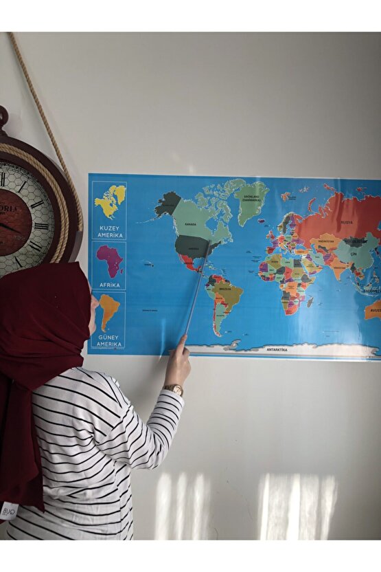 Dünya Haritası Akıllı Kağıt Tahta Yazı Tahtası Özel Baskılı Renkli Dekoratif 118x56 Cm