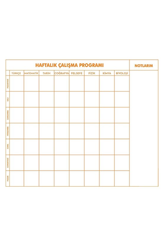 Haftalık Ders Çalışma Programı 9-10-11-12. Sınıf Akıllı Yazı Tahtası 120x100 Cm Kalem