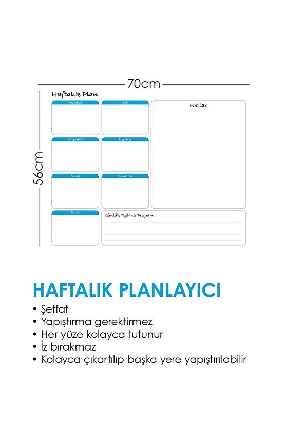 Haftalık Planlayıcı Takvim Statik Akıllı Kağıt Yazı Tahtası Kalem Duvara,cama,tahtaya Uygulanır