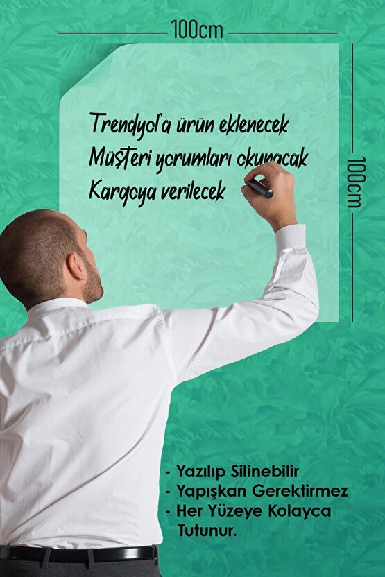 2 Adet Şeffaf Akıllı Kağıt Tahta 100x100 Cm Şeffaf Yazı Tahtası Kalem Hediye