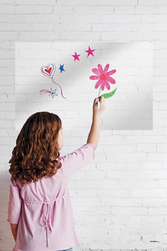 5 Adet Şeffaf Akıllı Kağıt Tahta 60x100 cm Şeffaf Yazı Tahtası Kalem Hediye