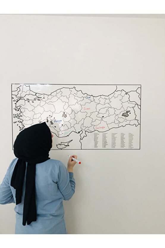 Türkiye Haritası Statik Akıllı Kağıt Yazı Tahtası 110x56 Cm Kalem Duvara,cama,tahtaya Uygulanır