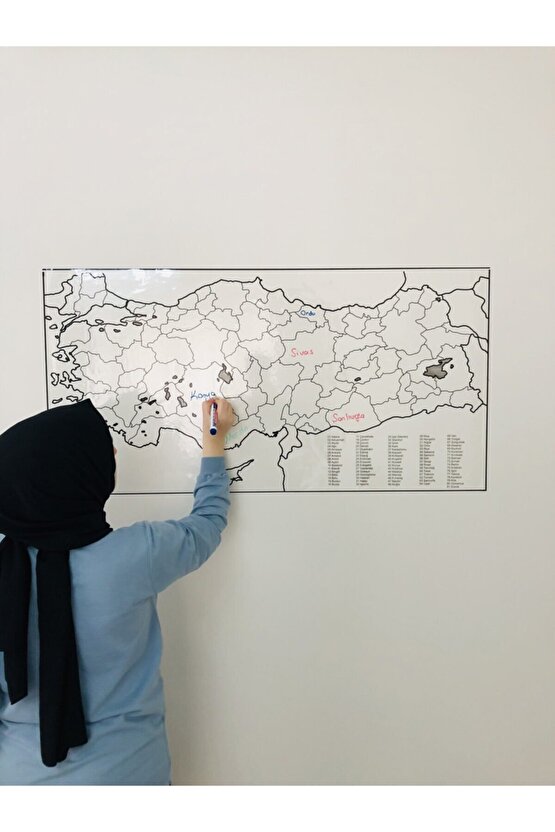 Türkiye Haritası Statik Akıllı Kağıt Yazı Tahtası 110x56 Cm Kalem Duvara,cama,tahtaya Uygulanır