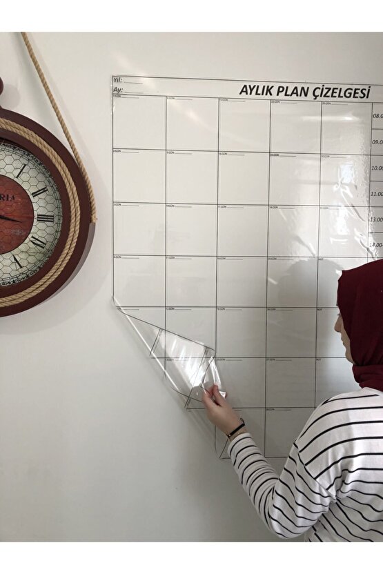 Aylık Planlayıcı Statik Akıllı Kağıt Takvim Yazı Tahtası Kalem 100x100 Cm