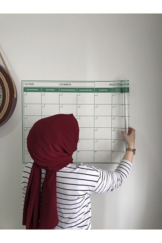 Yeşil Aylık Planlayıcı Statik Akıllı Yazı Tahtası – Duvar, Cam ve Tahtaya Uygulanır – 85×56 cm