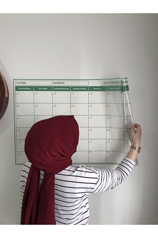 Yeşil Aylık Planlayıcı Statik Akıllı Yazı Tahtası – Duvar, Cam ve Tahtaya Uygulanır – 85×56 cm