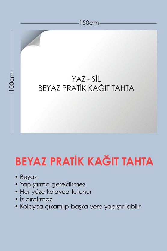 2 Tane Beyaz Akıllı Kağıt Tahta 100x150 Cm Yazı Tahtası Kalem Hediyeli Duvara,cama,tahtaya Uygulanır