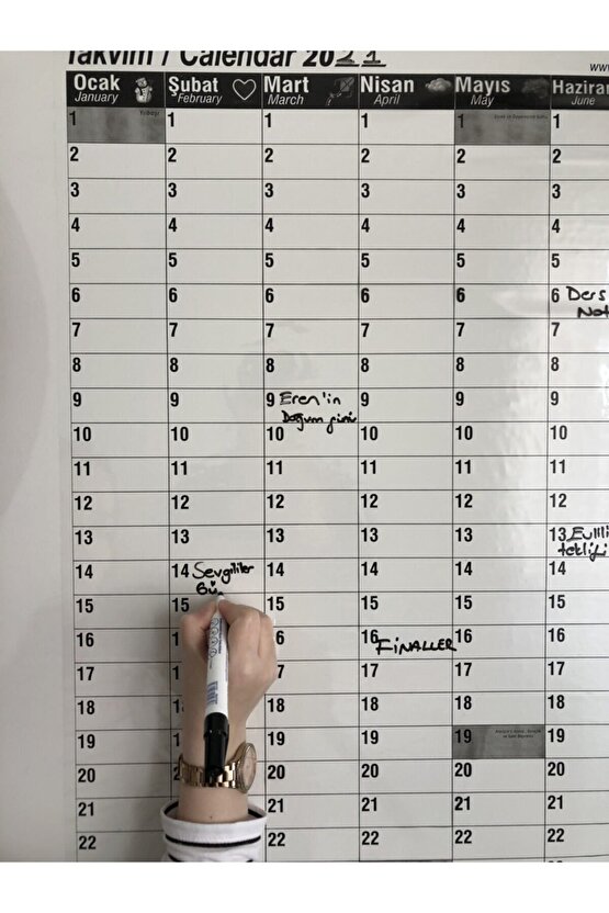 Yıllık Planlayıcı Takvim Akıllı Kağıt Tahta Yazı Tahtası Zaman Sınırlaması Olmayan 100x100cm