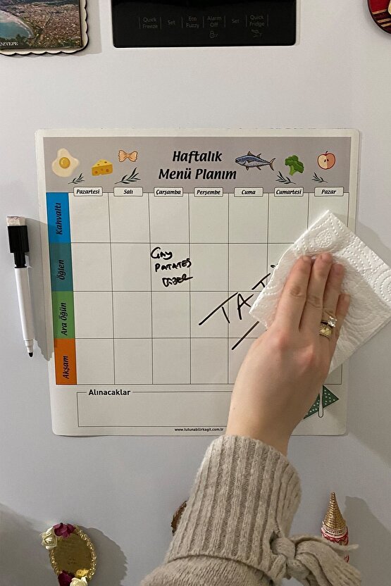 Haftalık Menü Planlayıcı Magnet Mıknatıslı Yazı Tahtası Buzdolabı Magneti Pano 30x30 Cm Kalem