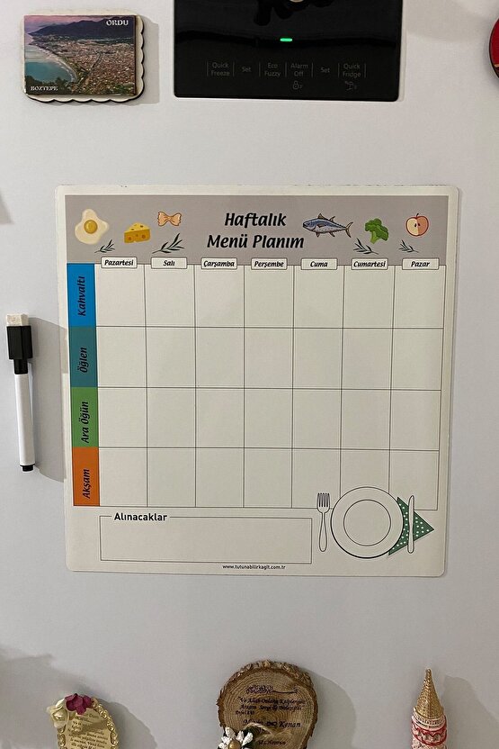 Haftalık Menü Planlayıcı Magnet Mıknatıslı Yazı Tahtası Buzdolabı Magneti Pano 30x30 Cm Kalem