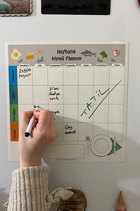 Haftalık Menü Planlayıcı Magnet Mıknatıslı Yazı Tahtası Buzdolabı Magneti Pano 30x30 Cm Kalem