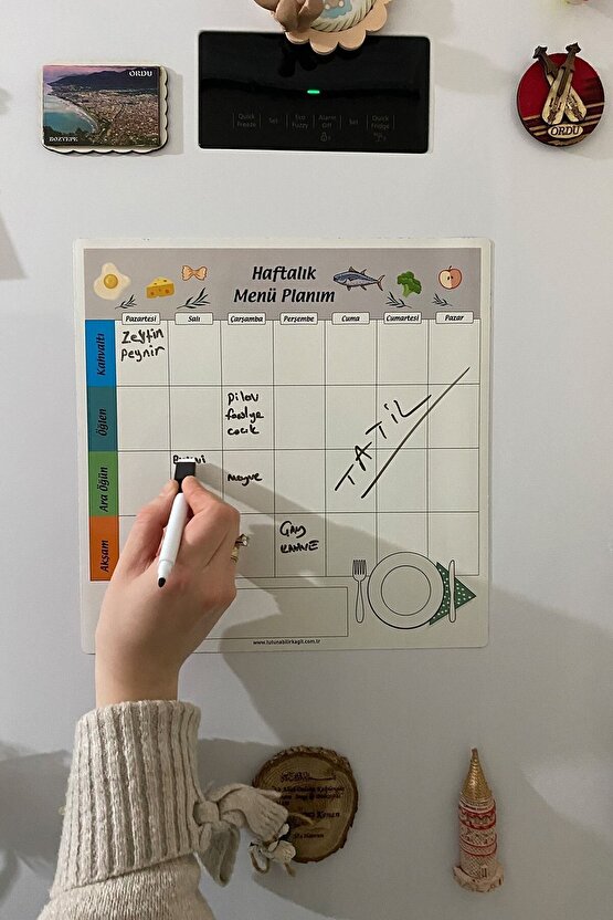 Haftalık Menü Planlayıcı Magnet Mıknatıslı Yazı Tahtası Buzdolabı Magneti Pano 30x30 Cm Kalem