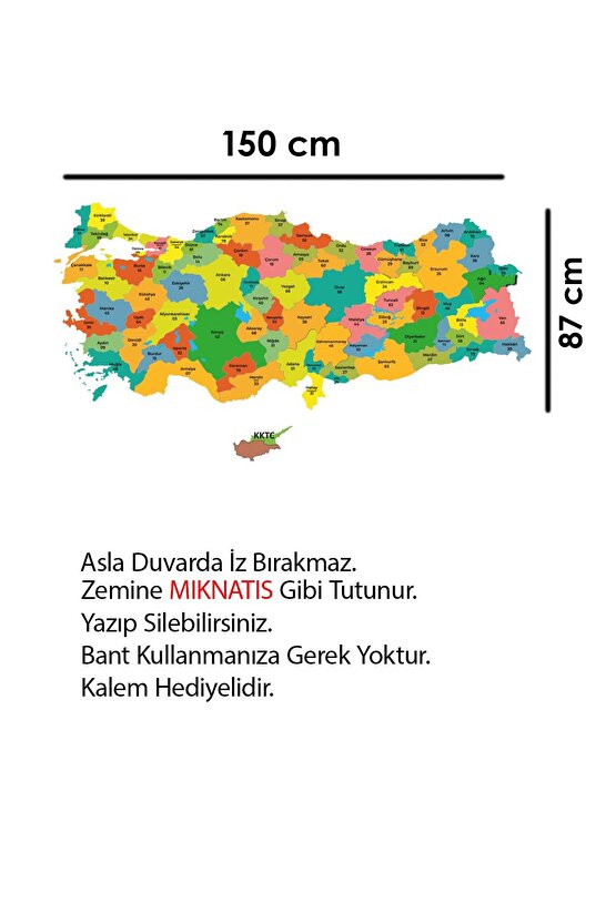 Türkiye Haritası Statik Akıllı Kağıt Tahta Yazı Tahtası Özel Baskı Renkli Ve Yazı Tahtası Kalemi