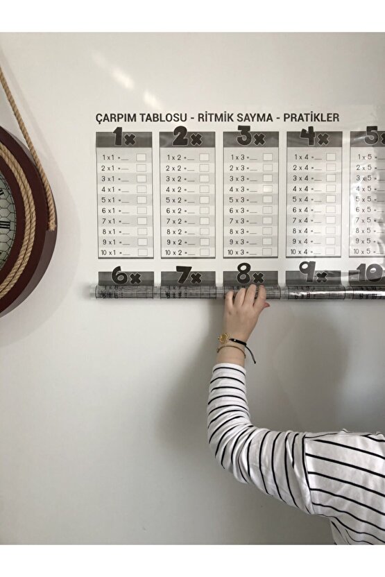 Eğitici Pratik Çarpım Tablosu Şeffaf Statik Akıllı Kağıt Tahta 100x100 Cm Yazı Tahtası Kalem