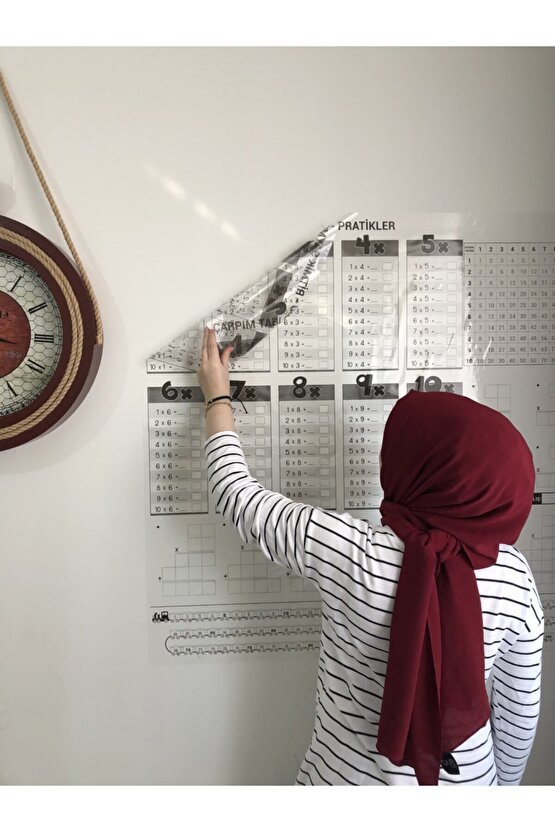 Eğitici Pratik Çarpım Tablosu Şeffaf Statik Akıllı Kağıt Tahta 100x100 Cm Yazı Tahtası Kalem