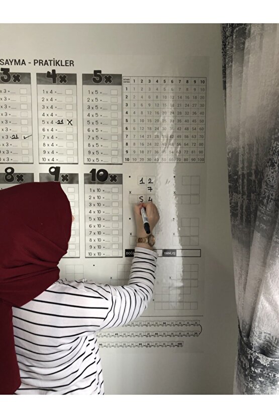 Eğitici Pratik Çarpım Tablosu Şeffaf Statik Akıllı Kağıt Tahta 100x100 Cm Yazı Tahtası Kalem