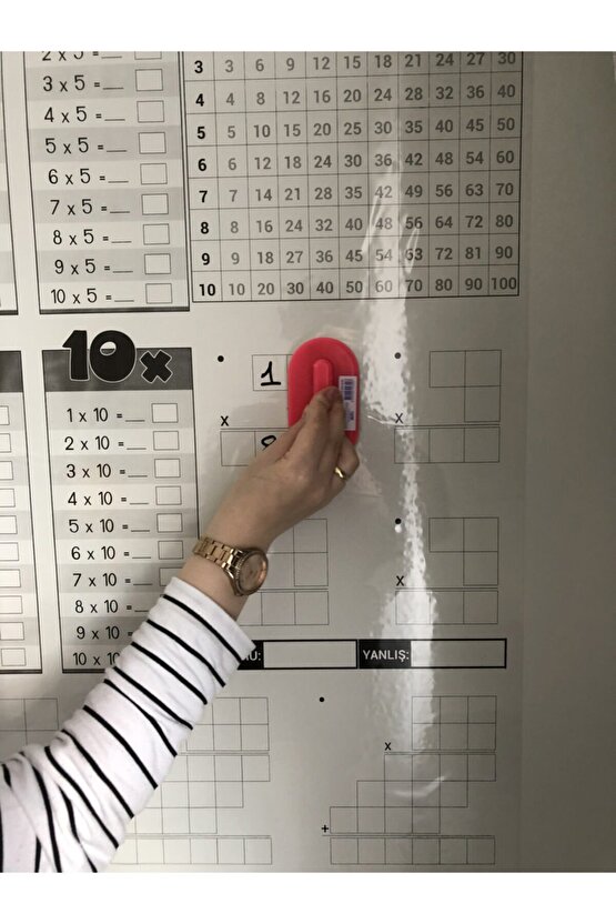 Eğitici Pratik Çarpım Tablosu Şeffaf Statik Akıllı Kağıt Tahta 100x100 Cm Yazı Tahtası Kalem