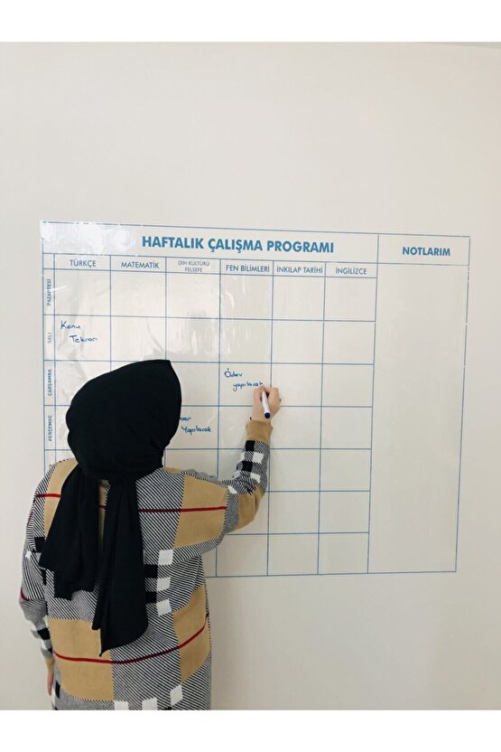 Haftalık Ders Çalışma Programı 5-6-7-8. Sınıf Statik Akıllı Kağıt Yazı Tahtası 120x100 Cm Kalem