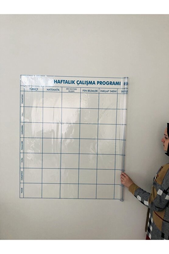 Haftalık Ders Çalışma Programı 5-6-7-8. Sınıf Statik Akıllı Kağıt Yazı Tahtası 120x100 Cm Kalem
