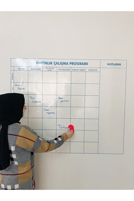 Haftalık Ders Çalışma Programı 5-6-7-8. Sınıf Statik Akıllı Kağıt Yazı Tahtası 120x100 Cm Kalem