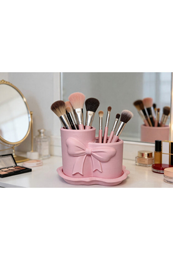 Pembe Fiyonk Makyaj Organizer – Fırçalık & Kozmetik Standı