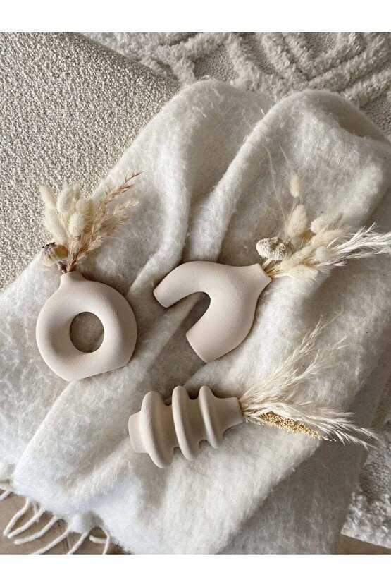 10 Cm Minimal Vazo Set 3lü Bohem Biblo Minyatür Dekoratif Vazo Seti Ham Beyaz