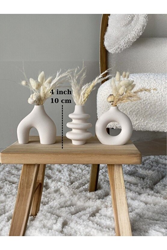 10 Cm Minimal Vazo Set 3lü Bohem Biblo Minyatür Dekoratif Vazo Seti Ham Beyaz