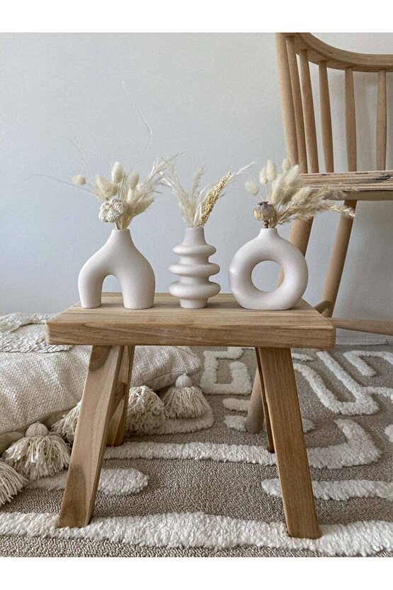 10 Cm Minimal Vazo Set 3lü Bohem Biblo Minyatür Dekoratif Vazo Seti Ham Beyaz