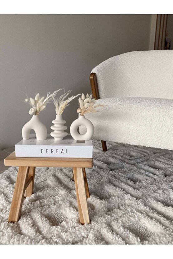 10 Cm Minimal Vazo Set 3lü Bohem Biblo Minyatür Dekoratif Vazo Seti Ham Beyaz