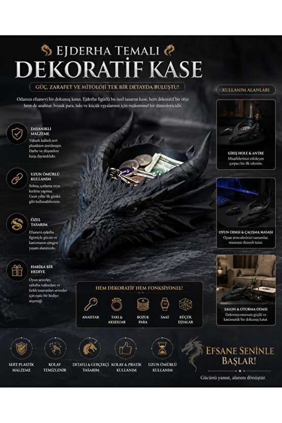 Game of Thrones Ejderha Temalı Dekoratif Kase – Şık Düzenleyici & Özel Tasarım Dekor 18CM