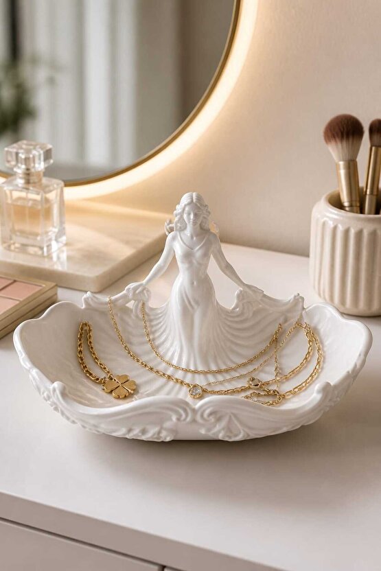 Kadın Figürlü Takılık ve Mücevher Düzenleyici Dekoratif Kase - PLA 3D Baskı Takı Organizer, Yüzük Kolye Bileklik Standı