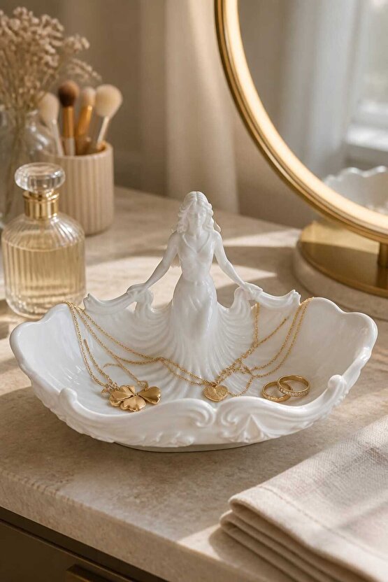 Kadın Figürlü Takılık ve Mücevher Düzenleyici Dekoratif Kase - PLA 3D Baskı Takı Organizer, Yüzük Kolye Bileklik Standı