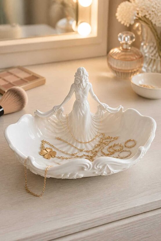 Kadın Figürlü Takılık ve Mücevher Düzenleyici Dekoratif Kase - PLA 3D Baskı Takı Organizer, Yüzük Kolye Bileklik Standı