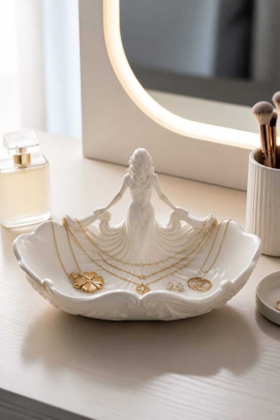 Kadın Figürlü Takılık ve Mücevher Düzenleyici Dekoratif Kase - PLA 3D Baskı Takı Organizer, Yüzük Kolye Bileklik Standı