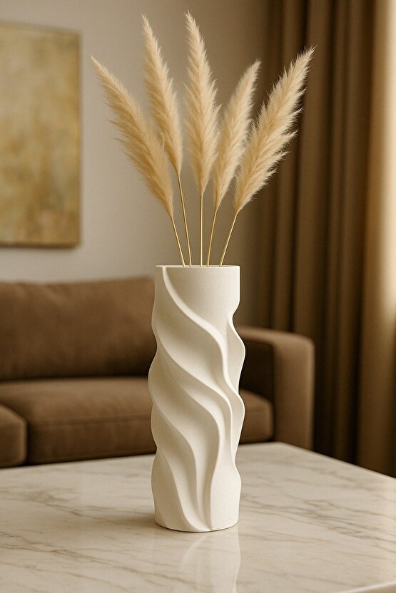 BEYAZ MİNİ SPİRAL MODERN DEKORATİF VAZO - 3D TASARIM KABARTMALI MİNİMALİST EV AKSESUARI