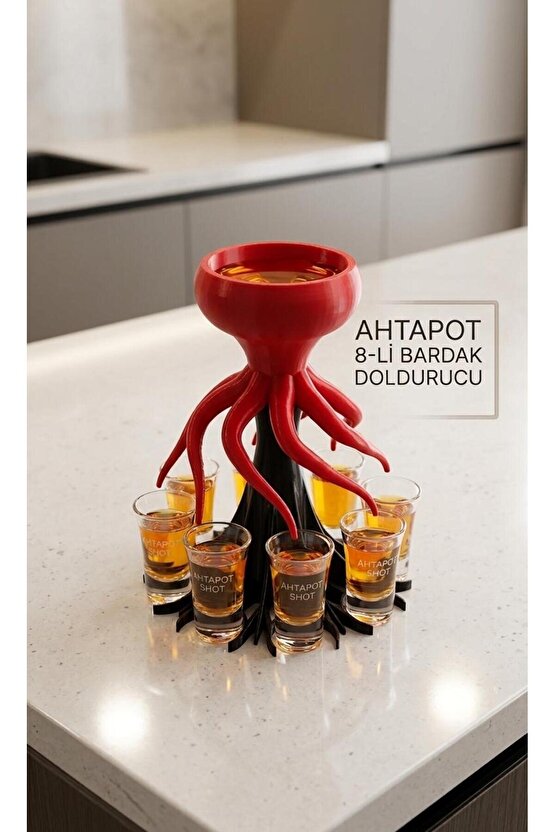 Ahtapot Tasarımlı 8li Pratik Bardak ve Shot Doldurucu Dağıtıcı Aparat