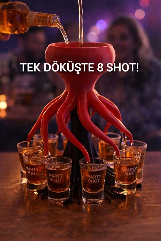 Ahtapot Tasarımlı 8li Pratik Bardak ve Shot Doldurucu Dağıtıcı Aparat