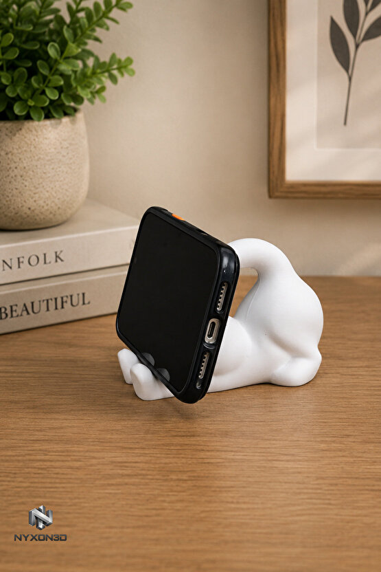 Kedi Telefon Standı Dekoratif Masaüstü Telefon Tutucu Beyaz 3D Baskı Kedi Figürü Telefon Standı