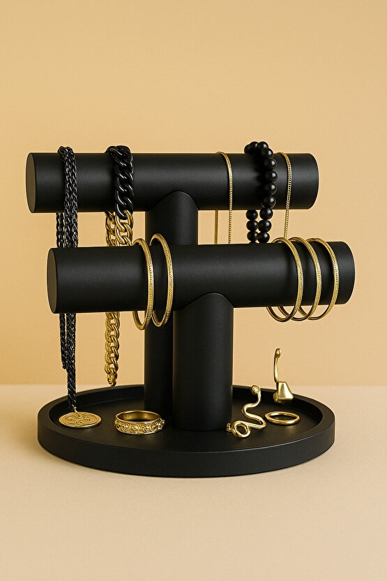 Cafio3D Çift Katlı Mini Takı Standı – Kolye, Bileklik ve Yüzük Düzenleyici 14cm