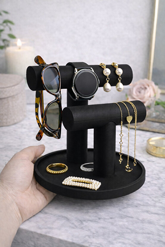 Cafio3D Çift Katlı Mini Takı Standı – Kolye, Bileklik ve Yüzük Düzenleyici 14cm