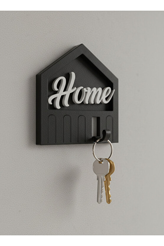 Home Yazılı Siyah Duvar Tipi Anahtarlık Askısı – Modern Anahtar Tutucu (5 Askılı)